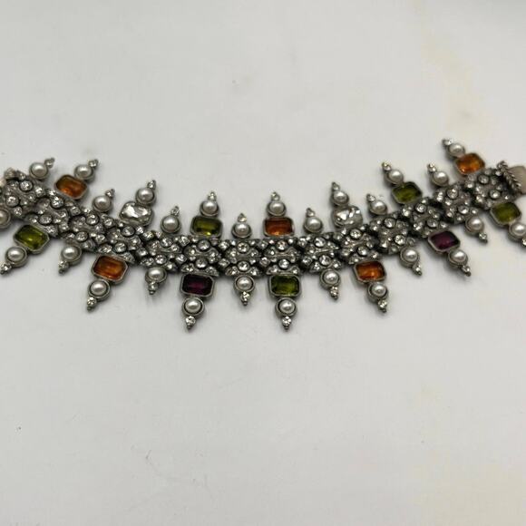 Ben-Amun Vntg Designer Multicolor Crystal White Pearl Art Deco Fringe Bracelet - Picture 5 of 12